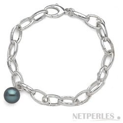 Bracelet de perles d'Eau Douce Noires sur Argent rhodié