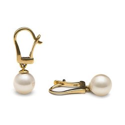 Boucles d'Oreilles Dormeuses Or 14k perles d'Akoya blanches de 7,5 mm AAA