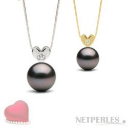 Pendentif Coeur Or diamant et Perle noire de Tahiti AAA