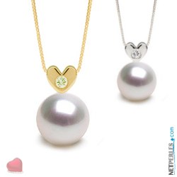 Pendentif Coeur Or 14k diamant avec perle blanche argentee d'Australie AAA