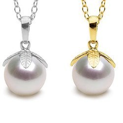 Pendentif Or 18k perle de culture d'Akoya 9-9,5 mm blanche AAA 