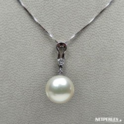 Pendentif Or gris 18k et diamant avec perle de culture d'Australie blanche