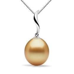 Pendentif Or Jaune 18k et perle des Philippines dorée Goutte 11,8 mm AAA