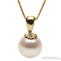 Pendentif Classique en Or 18k avec perle de culture d'Akoya blanche à partir de 8-8,5 mm AAA