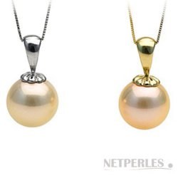 Pendentif Or 18k et perle d'Eau Douce métallique 10,5-11 mm