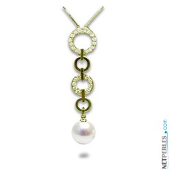 Pendentif Or 18k - Diamants et Perle Blanche d'Eau Douce AAA