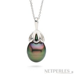 Pendentif en Argent 925 rhodié avec Perle Baroque de Tahiti