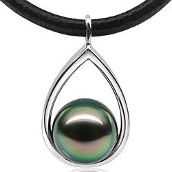 Pendentif Or Gris 9k et Perle de Tahiti 10-11 mm AAA vert bronze