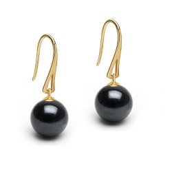 Boucles d'Oreilles Or 18k de Perles d' Eau Douce Noires AAA