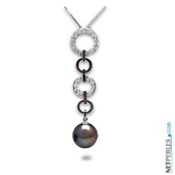 Pendentif Or 18k - Diamants et Perle noire d'Eau Douce AAA