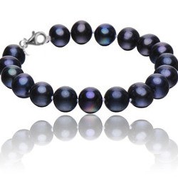 Bracelet 18 cm Perles noires Akoya 6,5-7 mm AA+ Or 18k mousqueton