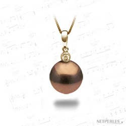 Pendentif Or gris ou Jaune 18 K et perle de culture d'Eau Douce Chocolat