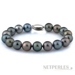 Bracelet de perles noires de Tahiti multicolores 9-10 mm AAA