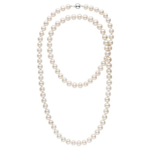 Tres long collier de perles d'eau douce blanche de 8 à 9 mm 114 cm