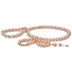 Parure de Perles d'Eau Douce 7- 8 mm 45/18 cm Pêche 3 Bijoux Collier Bracelet boucles