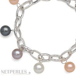 Bracelet de perles d'Eau Douce multicolores AAA sur Argent rhodié