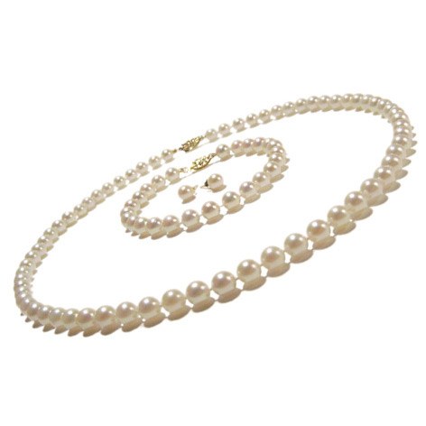 Parure de perles d'Akoya 6-6,5mm AAA, collier 45 cm, bracelet 18cm, boucles d'oreilles