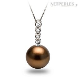 Pendentif Or 18k diamants perle de Tahiti Chocolat 10-11 mm AAA