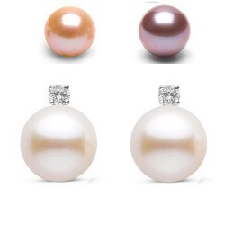 Boucles d'Oreilles Or 18k diamants perles d'eau douce Doucehadama
