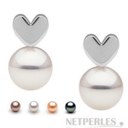 Boucles d'Oreilles Coeurs en Argent 925 Perles Eau Douce AAA
