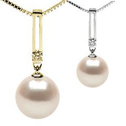 Pendentif Or 14k et Diamant avec Perle d'Akoya Blanche AAA