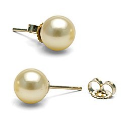 Boucles d'Oreilles de perles d'Akoya champagne 8-8,5 mm AAA Or 14k