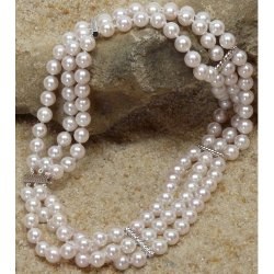 Collier Triple Rang 36 cm de perles d'eau douce 7 à 8 mm DOUCEHADAMA 4 intercalaires