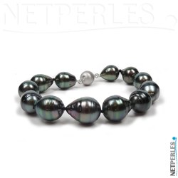 Bracelet de perles noires de Tahiti baroques 9,3 à 11,0 mm 