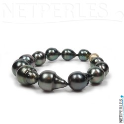 Bracelet 18 cm de perles noires de tahiti forme baroques de 9,5 à 12,5 mm