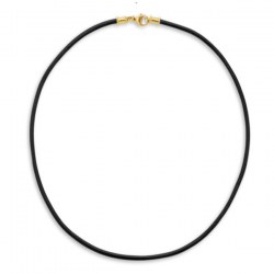 Cordon de soie noir lisse pour pendentif, 42 cm , fermoir en plaqué or jaune