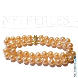 Bracelet double rang de perles d'Eau Douce 6-7 mm or 18k avec 2 espaceurs