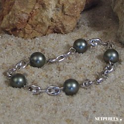 Bracelet de perles de Tahiti 8-9 mm sur Maille Café Or gris 18k