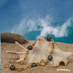 Bracelet de Cheville 24 cm Perles de Tahiti 8-9 mm AAA Maille Café Or Jaune 18k