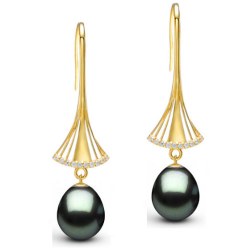 Boucles d'Oreilles Or 9k Perles de Tahiti Gouttes et diamants
