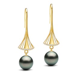 Boucles d'Oreilles Or 9k Perles de culture de Tahiti AAA et diamants