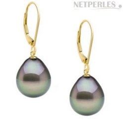 Boucles d'Oreilles Or 18k Perles de Tahiti Goutte AAA