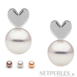 Boucles d'Oreilles Coeurs en Argent avec perles d'Eau Douce DOUCEHADAMA