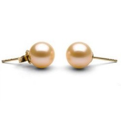 Paire de boucles d'Oreilles Or 18k perles d'eau douce Pêche, 9 à 10 mm AAA