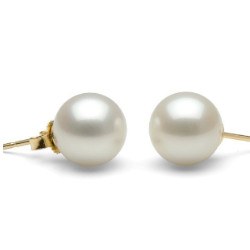 Boucles d'Oreilles Or 18k perles d'Eau Douce Blanches de 9 à 10 mm DOUCEHADAMA