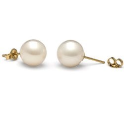 Paire de boucles d'Oreilles or 18k de perles d'eau douce blanches 10-11 mm AAA