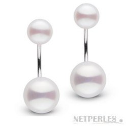 Boucles d'Oreilles Or 18k avec Perles d'Eau Douce 2x6-7 mm et 2x9-10 mm AAA