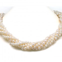 Collier 45 cm Perles d'Eau Douce blanches de 5 rangs de 3 à 7 mm ovalisées