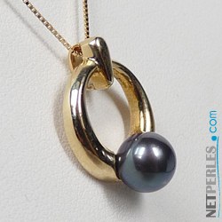 Pendentif Or 14k avec perle noire d'Akoya 6,5-7 mm AAA