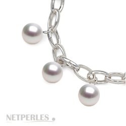 Bracelet de 8 perles d'Australie blanches 9-10 mm AAA sur Argent rhodié