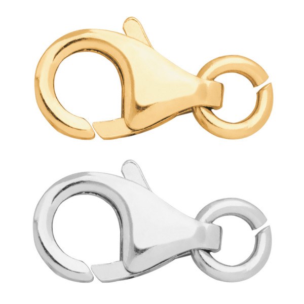 Fermoir Mousqueton unisexe 9 mm Or jaune ou Or Gris 18k avec anneau pour fermer