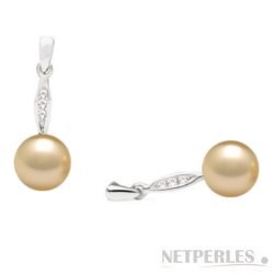 Boucles d'Oreilles en Or 14k Diamants et Perles des Filippines Dorées AAA