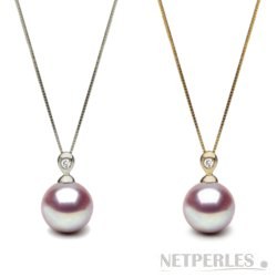 Pendentif Or 18k et Diamant, Perle d'eau douce Lavande DOUCEHADAMA