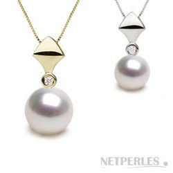 Pendentif Or diamant et perle d'Eau Douce à partir de 8 à 9 mm AAA