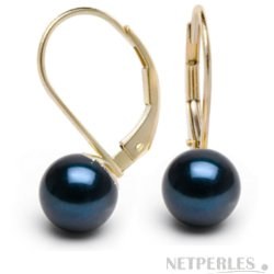Boucles d'Oreilles Dormeuses Or 14k Perles d' Akoya noires