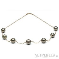 Collier de 7 perles de Tahiti 9-10 mm AAA sur chaine en Or 14 carats